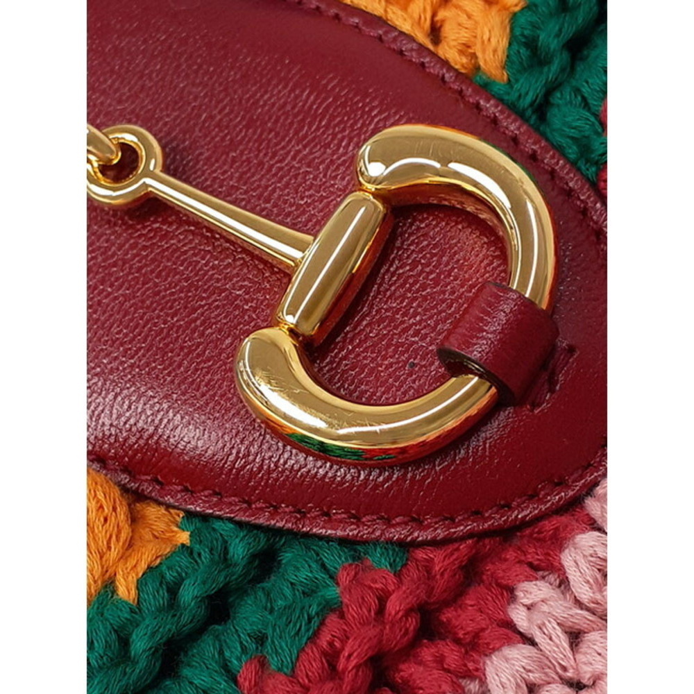 Gucci Horsebit wool Tote bag 1955 multicolour striped Pink bamboo - Picture 9 of 9